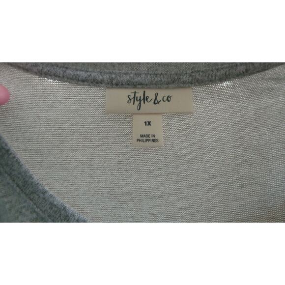Style Co 1X Plus Snit Top Heathered Long Sleeve Lightweight Shirt Layering Work - Picture 8 of 10